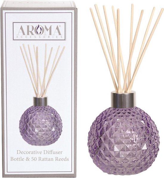 lege Glazen Geur Verspreider met 50 rotan stokjes - paars
