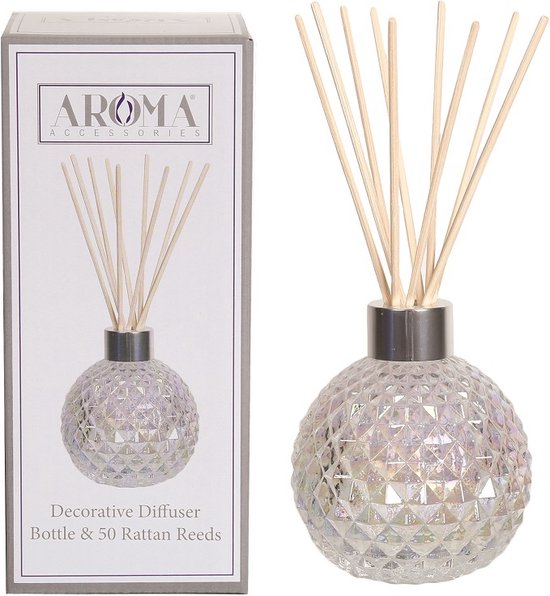 Lege glazen Geur verspreider met 50 rotan stokjes set - Wit