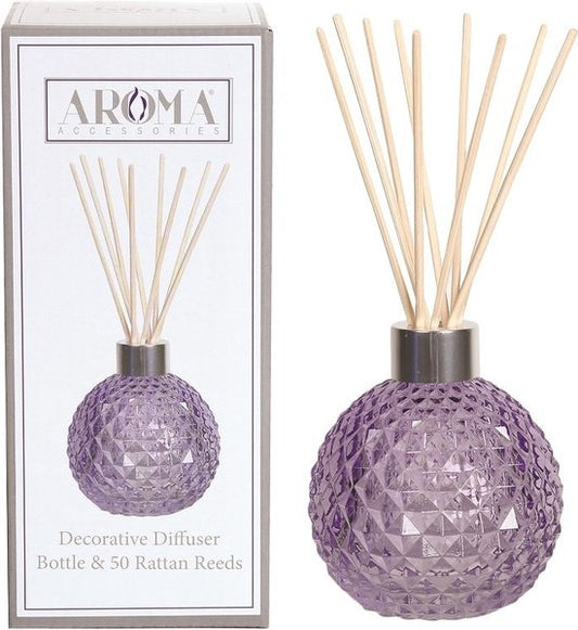 lege Glazen Geur Verspreider met 50 rotan stokjes - paars